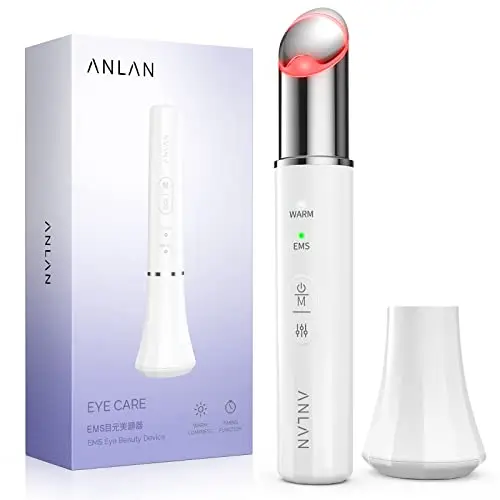 ANLAN Masajeador de Ojos, EMS Dispositivo de Ojos Antiarrugas y Antiedad, Luz Roja& Azu de LED Terapia, 40 ℃ Compresa Caliente, Mejora Ojeras, Bolsas, Hinchazón, Arrugas, Contorno de Ojos