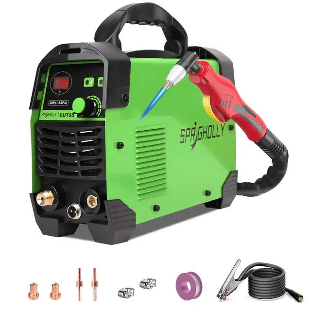 Cortador de plasma 50 A 240 V HF máquina de corte de plasma de aire IGBT Inverter metal cortador de plasma Máx. grosor de corte 16 mm CUT50 para principiantes y bricolaje