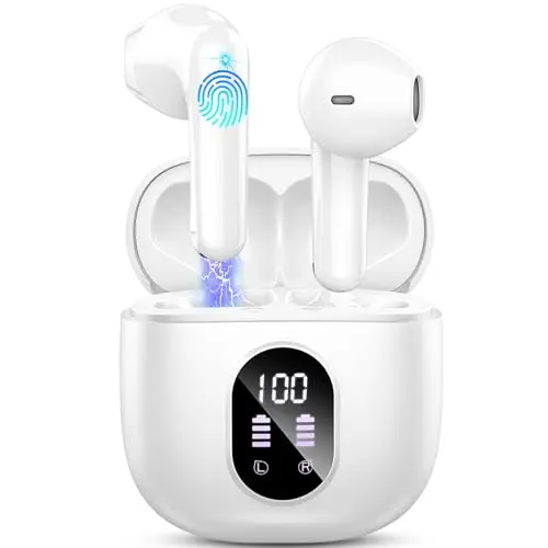 Auriculares Inalambricos, Auriculares Bluetooth 5.4 HiFi Estéreo, 50H Cascos Inalambricos Bluetooth con 4 HD Mic,New Audifonos Inalambricos Cancelacion de Ruido ENC/Pantalla LED/IP7 Impermeable/USB-C
