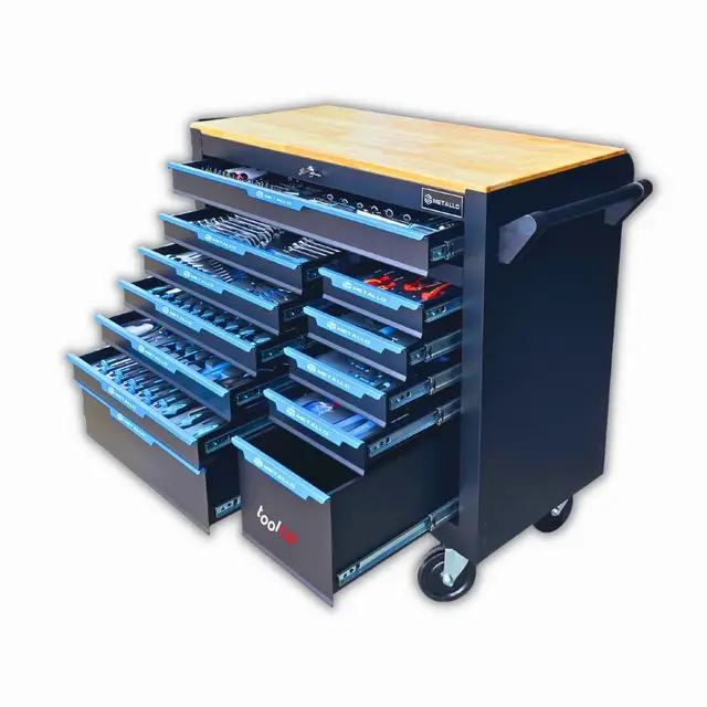 Werkzeugwagen bestück/Werkstattwagen - Armario para herramientas, lleno, con 12 cajones (10 con herramientas, 2 vacíos), carro con ruedas