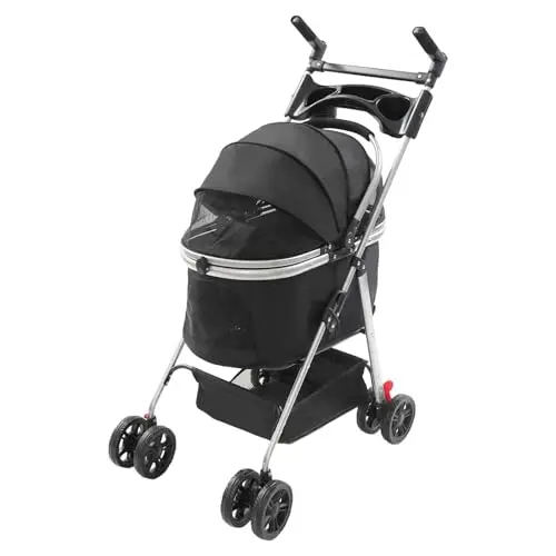 Cochecito plegable para perros, carrito para perros con ruedas universales, para gatos y perros pequeños, 50 x 60 cm (negro)