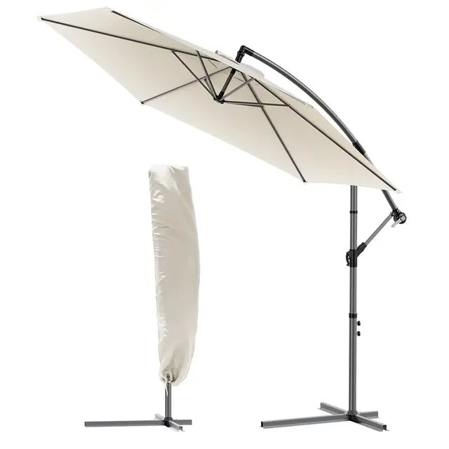 VOUNOT® 300 cm Parasol Excentrico, Sombrilla de Jardín con Manivela y Funda Protectora, Protección UV, Beige