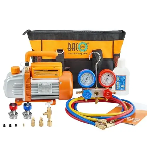 BACOENG Bomba de Vacío Aire Acondicionado con Juego de Manómetros Diagnósticos R134A R410A R407C, Bomba de Vacío con Manometros Aire Acondicionado Ideal para HVAC/Auto AC
