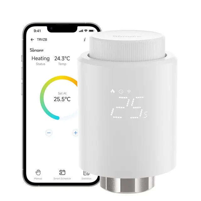 SONOFF Cabezal Termostático Inteligente Zigbee para Válvula Termostática de Radiador 1pcs. Regulador de Temperatura, Pantalla LED, Requiere Zigbee 3.0 Hub. Control por Voz