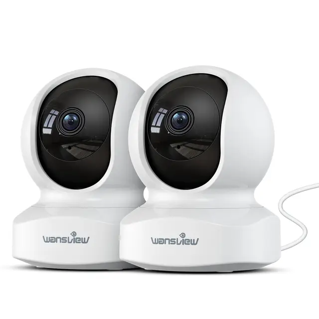 wansview 2K Camara Vigilancia WiFi Interior - 2Pack Camaras Vigilancia Domicilio WiFi 360° para Perros, Seguimiento del Movimiento, Detección de Humano, Grabación Continua, Audio Bidireccional