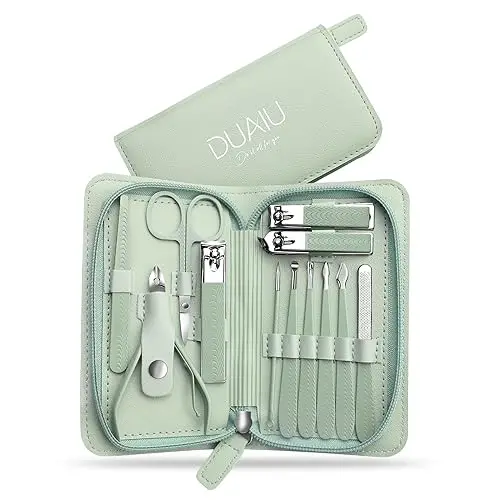 DUAIU Set Manicura y Pedicura,12 Piezas Kit UñAs Profesional Set Manicura,Kit Manicura de Acero Inoxidable para Hombre Muje Kit de Cuidado de UñAs con Estuche de Viaje