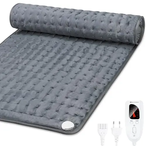 MYCARBON Manta Electrica 92x50cm 6 Temperaturas 4 Temporizadores Almohadilla Electrica para Aliviar el Dolor de Espalda Cuello Hombros Abdomen Piernas Brazos Tejidos Dobles Caras Lavable (Gris Oscuro)