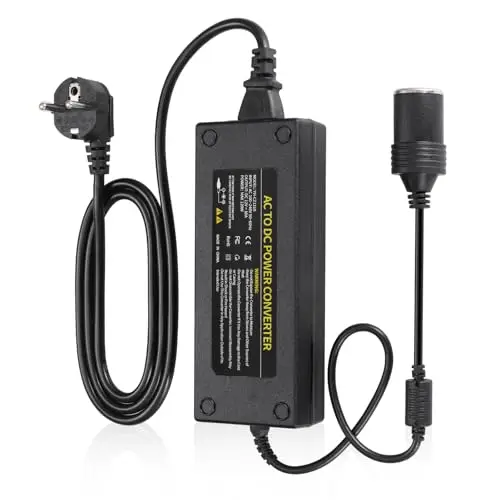JIZZU Adaptador Mechero Coche a Enchufe 120W, Transformador 220V a 12V 10A, Convertidor de Corriente AC a DC para Aspiradoras de Coche, Compresores, Frigoríficos