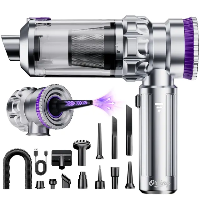 Aspirador de Mano, 28000PA Aspiradora sin Cable con Taza Grande Colector de Polvo, 4 en 1 Aspirador Coche con Motor Sin Escobillas, 3 Niveles Mini Aspiradora para Coche, Pelo de Mascotas, Hogar