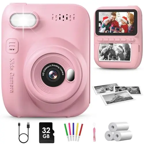 GREENKINDER Camara Fotos Infantil Instantanea,3,0 Pulgadas 14 MP Camara Fotos Infantil con Tarjeta de 32 GB y Papel de Impresión,HD 1080P Cámara Instantánea,Regalo de Cumpleaños para Niños 3 a 12 Años