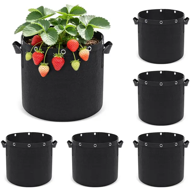 Newthinking Bolsas de Cultivo 11L, macetas de Tela, 6 Unidades, con Asas | Bolsas cultivo con ojetes metálicos para LST, tela transpirable reforzada, reutilizables. Ideales para tomateras, fresas