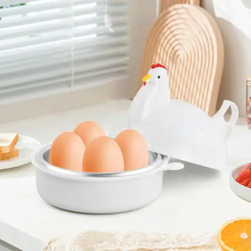 Cocedor de Huevos Microondas,Hervidor y Escalfador de Huevos con Forma de Pollo para 4 Huevo,Alternativa Eléctrica para Huevo Duros,Semiduros y Blandos Perfectos,Vaporera de Cocina