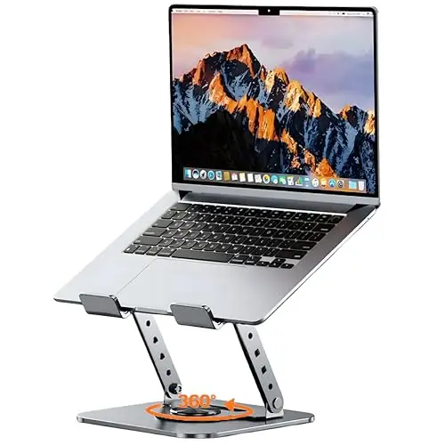 Soporte para Portátil Plegable y Ajustable con Base Giratoria 360° – Elevador Ergonómico con Ventilación Mejorada, Compatible con Laptops de 11 a 17 Pulgadas, Ideal para Oficina y Teletrabajo