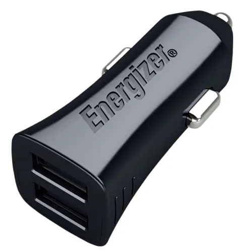 Energizer - Cargador de Coche de 17 W - 2 Puertos USB-A - Cargador para Encendedor de Cigarrillos - Diseño Delgado y Compacto - Negro