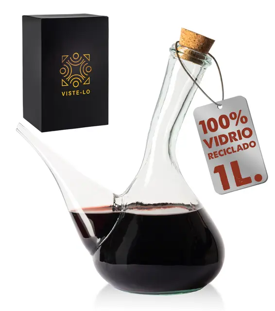Porron de Vidrio Artesano. Porrón de Vino de Cristal 1000 ml. Decantador vino Barral. dispensador vino, aceite y cerveza 1l. Fabricado en España. Fabricado a Mano. Vidrio 100% Reciclado. (1000ML)