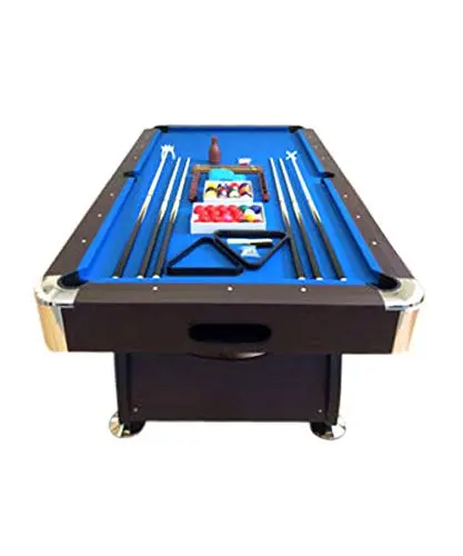 Simba 8 Piedi Vintage Blu- Mesa de billar profesional, 220 x 110 cm, 150 kg, color marrón con esquinas cromadas y tela azul.