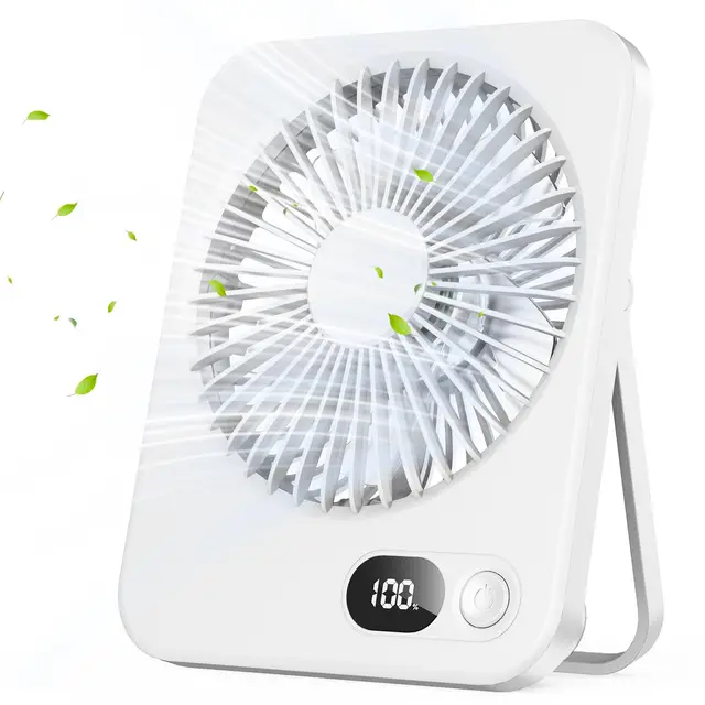 Ventilador de Mesa Portátil - 3000mAh Ventilador de Mano/Colgante USB,5 Velocidades,Hasta 8h,Ángulo Ajustable 180°,Pantalla LED,Bajo Ruido,Fan Inalámbrico para Hogar Viajes Oficina Maquillaje