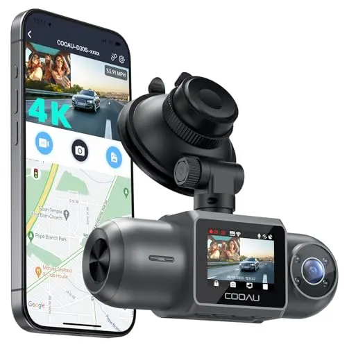 COOAU D30S 4K Dashcam con GPS, Wi-Fi, Frontal Interior, Doble Dash CAM Coche 2.5K 1080P, Nocturna, Supercondensador, Sensor G, Modo de Estacionamiento y Grabación en Bucle