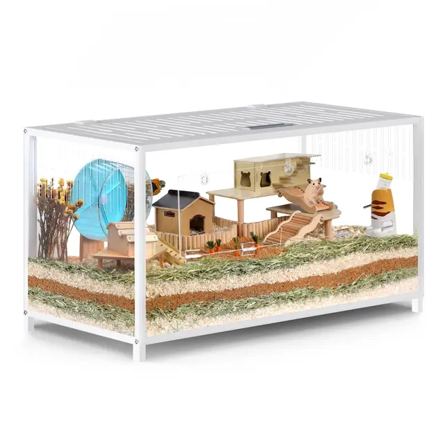 BORISI Jaula Hamster Grande de Metal para Hámster Sirio y Enano, Jaula para Hámster con Tapa Superior Abatible y Ventanas de Acrílico, Hábitat Transpirable para Jerbos y Ratones, 103x56x52 cm, Blanco