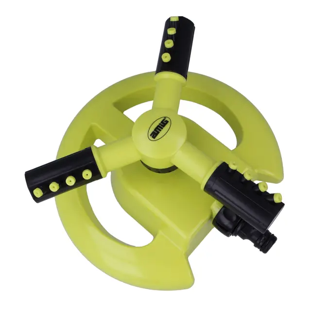 Amig - Aspersor Giratorio con 3 Boquillas - Para Sobreponer en el Césped - Ø200 x 100 mm - 3 Brazos Giratorios y Conector Rápido - Superficie hasta 63,5 m² - Plástico ABS - Verde Pistacho y Negro