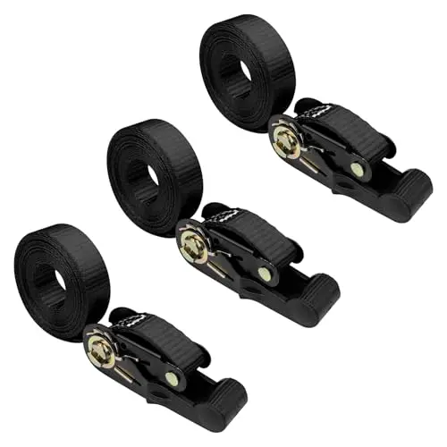 Chiluxendo 3 Piezas Cinchas de Amarre Pequeñas, Eslingas de Carga 2.5cm X 4m, Cinta de Amarre, Correas de Amarre Suaves Correa de Trinquete Todoterreno, Moto Carraca Tensoras Amarre (Negro)