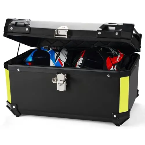 MOCOERL Maleta Moto Topcase Negra Gran Capacidad 60L - Maleta Superior Plástico ABS Impermeable Maleta Portaequipajes Caja Moto - Soporte Montaje Universal - Puede Contenedor 2 Cascos
