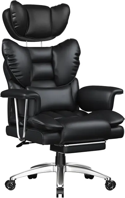rattantree Sillón Ejecutivo ergonómico con reposapiés, Silla de Oficina Piel sintética con Respaldo Alto, Silla Escritorio para Oficina y teletrabajo, Negro