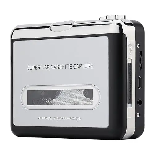 Reshow Reproductor de Cassette - Reproductor de cinta portable captura audio música MP3 vía USB - Compatible con ordenadores portátiles y ordenadores personales – Convertir Walkman Cinta Cassettes a Formato (Plata)