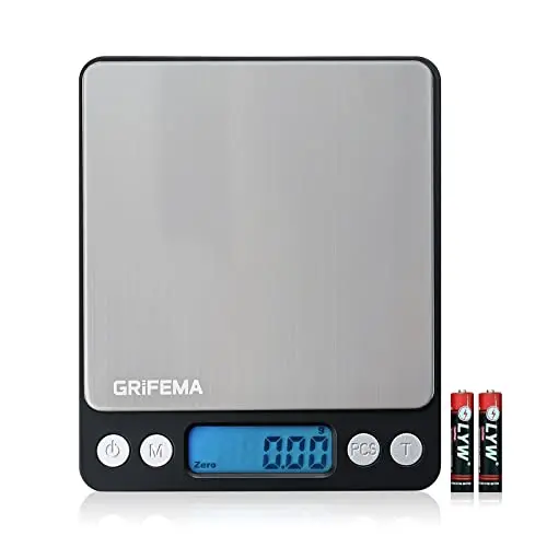 GRIFEMA - Báscula De Cocina Con Pantalla LCD, Digital, Balanza Con Tapa, Acero Inoxidable (Exclusivo En Amazon), 0.05 - 500 g