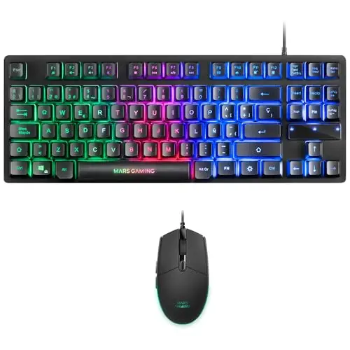 Mars Gaming MCPTKL, Idioma Español, Combo Gaming TKL con Teclado H-Mech RGB y Ratón 3200 dpi RGB Flow, Antighosting, Compacto y Ergonómico, CompatibILIDAD Multiplataforma
