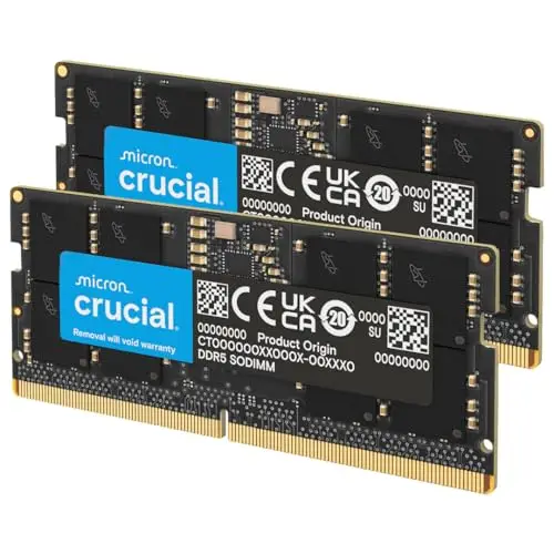 Crucial RAM DDR5 32GB Kit (2x16GB) 4800MHz SODIMM, Memoria para Ordenador Portátil/Laptop, Mini PC, CL40 - CT2K16G48C40S5