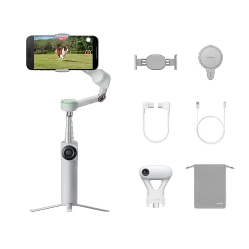 Insta360 Flow 2 Pro (iPhone/Android), Estabilizador Gimbal con Seguimiento IA, luz Relleno, trípode/Selfie Stick, videoblogs, Viajes, Familia, Deporte - Paquete definitivo de rastreador IA (Gris)