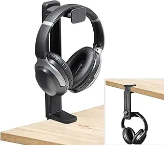 Neetto HS906 Soporte de Auriculares & Colgador 2 en 1, Arriba y Debajo de Escritorio Portaauriculares Gancho de Montaje Abrazadera Giratoria y Ajustable en Altura, Estante para Auriculares Clip Cable