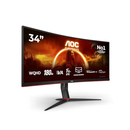 AOC Gaming CU34G2XP, Monitor curvo WQHD de 34 pulgadas, VA, 180 Hz, 1 ms GtG, HDR400, modo Juego, altavoces, Ajustable (1500R, 3440 x 1440, 400 cd/m HDMI 2.0 / DP 1.4)