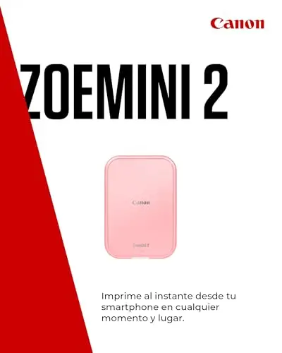 Canon Zoemini 2, Impresora Fotográfica Instantánea y compacta (Para Smartphones), Impresión ZINK sin tinta sobre Papel Térmico (50x76 mm), Bluetooth 5.0, Carga USB-C, Rosa