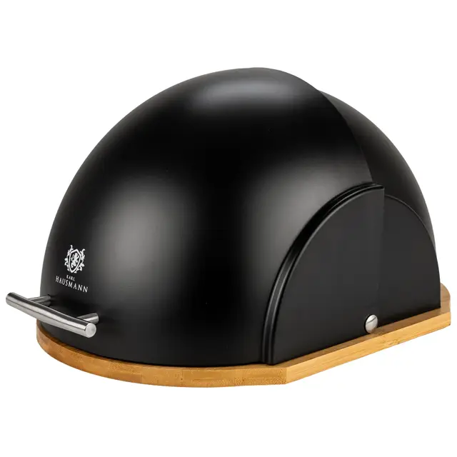 KARL HAUSMANN Panera Negra con Base de Bambú - Panera Roll Top para Pan y Bollos - Caja para Pan de Cocina Moderna, Grande capacidad - Panadera - Caixa Pao - Paneras para Guardar - Bread Box
