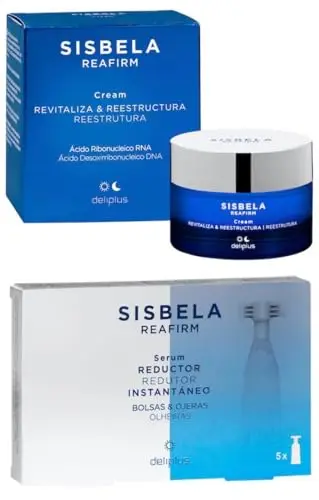 Pack 2 - Crema Facial Revitaliza y Reestructura 50 ml. con ácido Ribonucleico RNA todo tipo de pieles + Sérum Reductor Instantáneo de bolsas y ojeras Sisbela Reafirm. 5 x 2 ml. (10 ml.). Deliplus