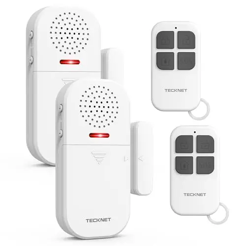 TECKNET Alarma para Casa Inalámbrica, Alarma Casa con Mando a Distancia, Sensor Apertura Puerta con 4 Modos y 5 Niveles de Volumen, 2 en 1 Alarma y Timbre para Hogar, Tienda, Hotel (2PCS)