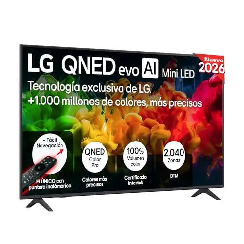 LG 50QNED80B6B - TV 50", 4K QNED EVO MiniLED, Sin Reflejos al 94%, Smart TV, WebOS 26, Procesador α7 AI Gen9, 4K Super Upscaling, HDR10 y Dolby Digital Plus, Alexa/Google Assistant, Negro