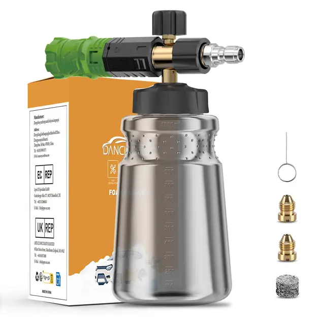 Lanza de Espuma de Nieve Compatible con Lavadoras a Presión de 1/4" Conexión Rápida, Dispensador de Jabón Ajustable 1L, Cañón de Espuma para Lavado y Limpieza de Autos