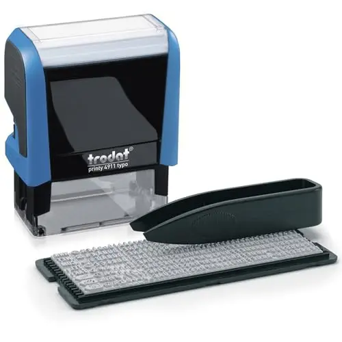 Trodat Printy 4911 – Sello de Entintaje Automático con Tinta Incorporada e Imprentilla para Componer un Texto de Hasta 3 Líneas – Tinta Negra