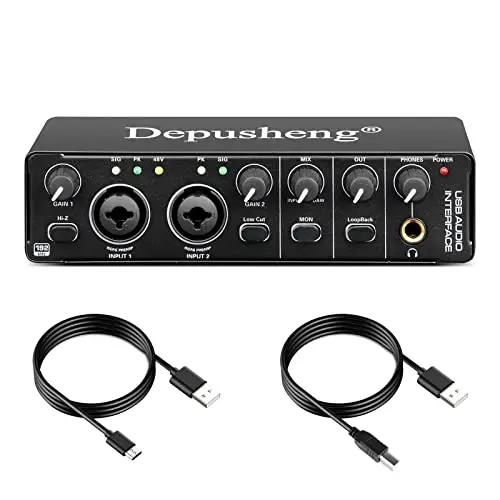 Depusheng RX2 Interfaz de audio USB grabación de computadora Tarjeta de Sonido Audio Studio Audio Interface puede conectar la grabación de guitarra de microfono de condensador de 48V
