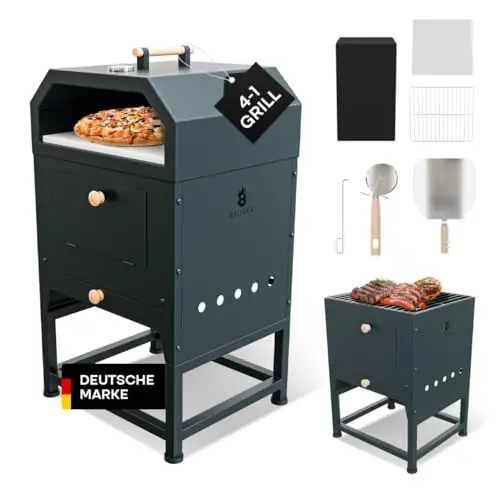 Horno para pizza al aire libre – 4 en 1 parrilla y horno de pizza combinado 38 x 33 x 46 – pizza crujiente de horno de piedra, horno de barbacoa y hoguera – horno de pizza de jardín con