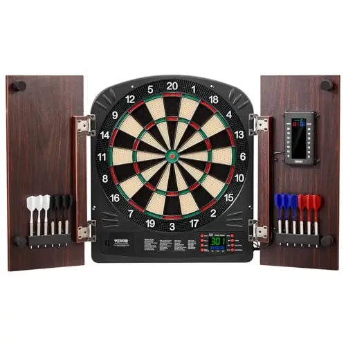VEVOR Juego de Tablero de Dardos y Gabinete, Paquete Listo para Jugar Juego de Gabinete de Dardos, Oculto con Puntuación Electrónica, Fácil Montaje, Completo con Todos los Accesorios, Φ 34,3 cm