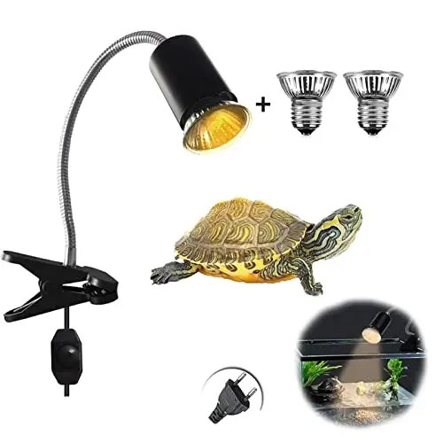 NEWFUN Lámpara para Tortuga,Luz Tortugas de Agua,Lámpara de Calor de Reptil con Clip,con 2 Bombillas UVA UVB de 50 W y Abrazadera Giratoria de 360 °Adecuada, para Tortuga, Lagartos, Serpientes