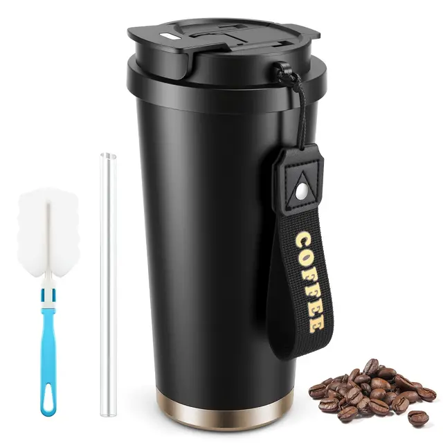 Vaso termico cafe 530 ml para llevar, vaso termo acero inoxidable 316/304 con tapa y pajita, taza termica cafe para llevar
