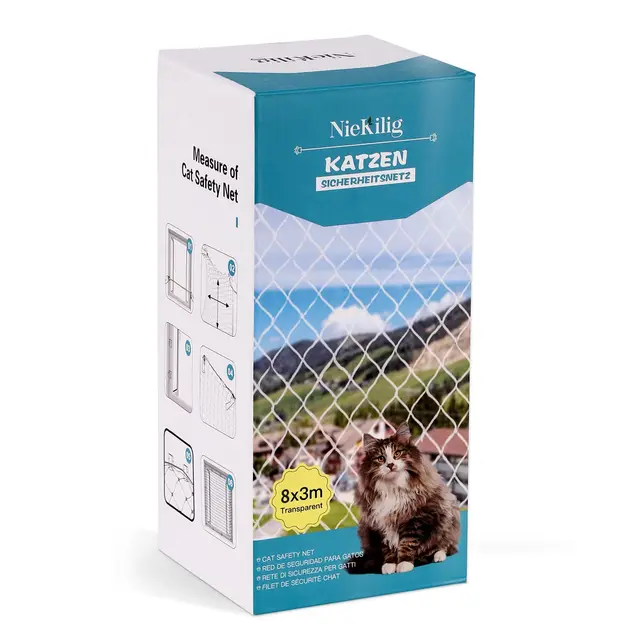 8x3m Red para Gatos Terraza de sin Taladro, Red Gatos Ventanas Seguridad Transparente para Redes Protección Malla Gatos para Balcones, Ventanas, Tragaluces y Puertas