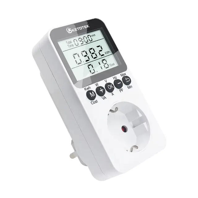 KETOTEK Medidor de Consumo Electrico, Enchufe Medidor de Energía con Pantalla LCD, Reteción de Datos Medidor de Costo de Electricidad 3680W Protección contra Sobrecarga