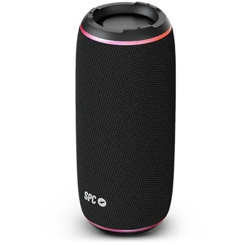 SPC Orbital Glow – Altavoz Bluetooth Potente 25W portátil | Luz LED 360° Multicolor | 20h de batería | IPX6 Resistente al Agua | True Wireless | USB, microSD y Jack 3.5mm | Diseño Tubo con asa