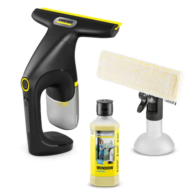 Kärcher limpiadora de cristales con batería WV 1 Compact Care Extra+ Black, autonomía: 25 min, depósito: 100 ml, peso: 0,5 kg, botella pulverizadora con paño de microfibra, 500 ml de limpiacristales